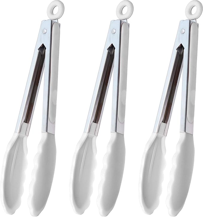 HINMAY Silicone Tipped Tongs 9" Kitchen Cooking Tongs, Set of 3 (Yellow)