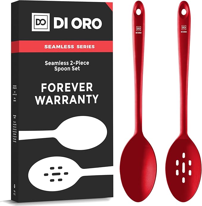 DI ORO Silicone Cooking Spoons - Solid & Slotted Set, 2-Pc Black