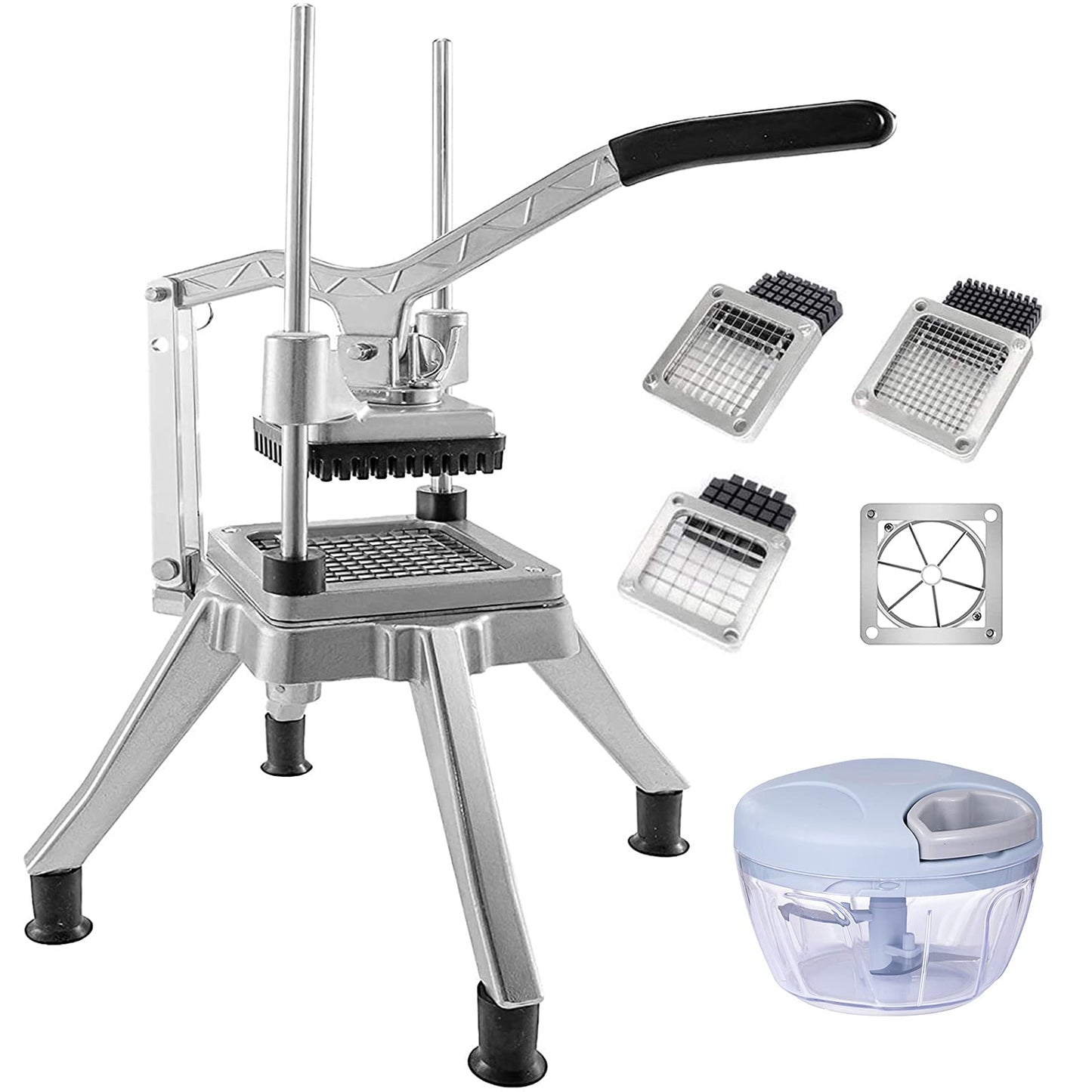 BotaBay Commercial Vegetable Fruit Chopper W/6-Wedge Slicer&1/4″&3/8″&1/2" Blade Professional Food Dicer French Fry Cutter Onion Slicer Stainless Steel For Tomato Peppers Potato Mushroom