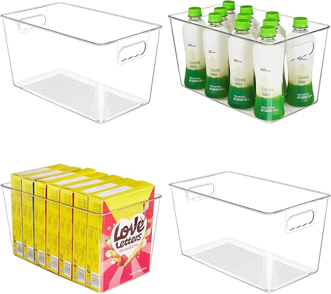 YIHONG 6 Pack Clear Storage Bins, Pantry Organizer Bins with Handle, Large
