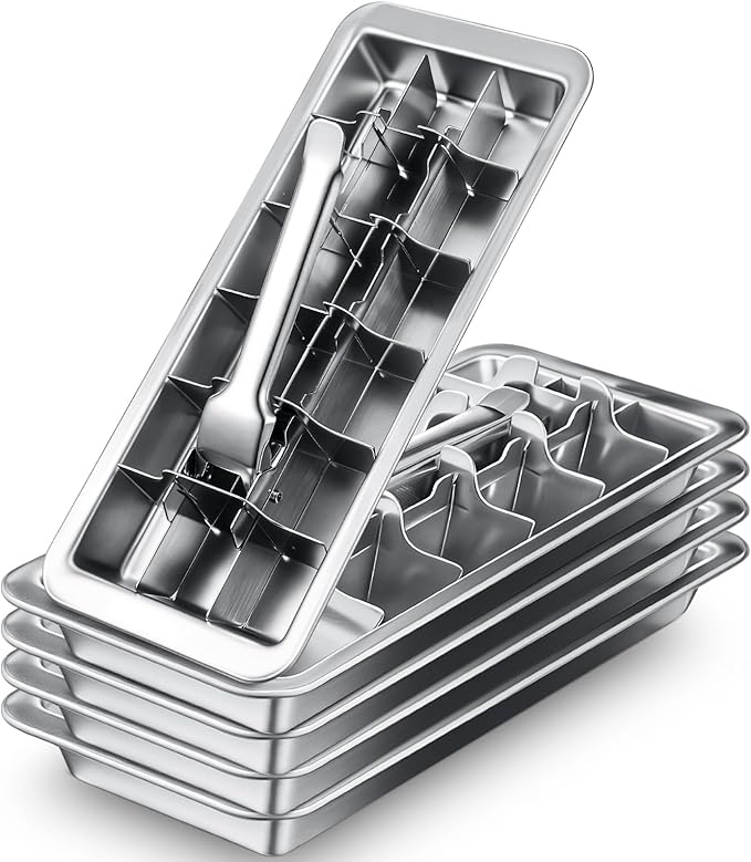 Yaocom 3 Pcs Ice Cube Trays with Lid, 18 Slot Stainless Steel Metal