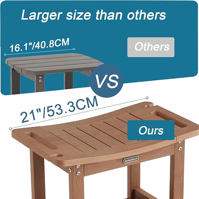 Poly Shower Stool for Inside Shower Waterproof, Shower Bench for Shaving Legs, Heavy Duty Plastic Bathroom Chair Seat with Handles & Adjustable Feet, Foot Rest, No Maintenance, Brown