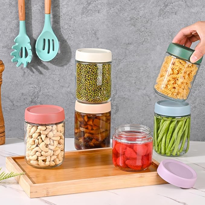 Overnight Oats Containers with Lids 16 oz Glass Jars 6 Pack Glass Mason Jars with Airtight Lids, Perfect for Oats, Yogurt, Chia Pudding