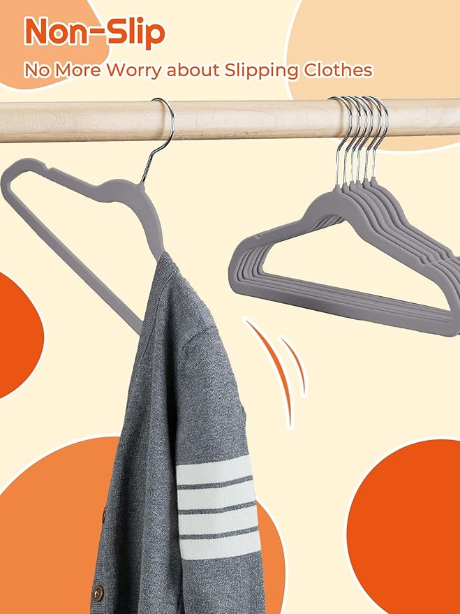 HOUSE DAY 14 Inch Kids Velvet Hangers 50 Pack, Durable Big Kid Hangers for Youth, Teen, Non Slip Kids Felt Hanger, Cute Childrens Hanger for Closet, Grey