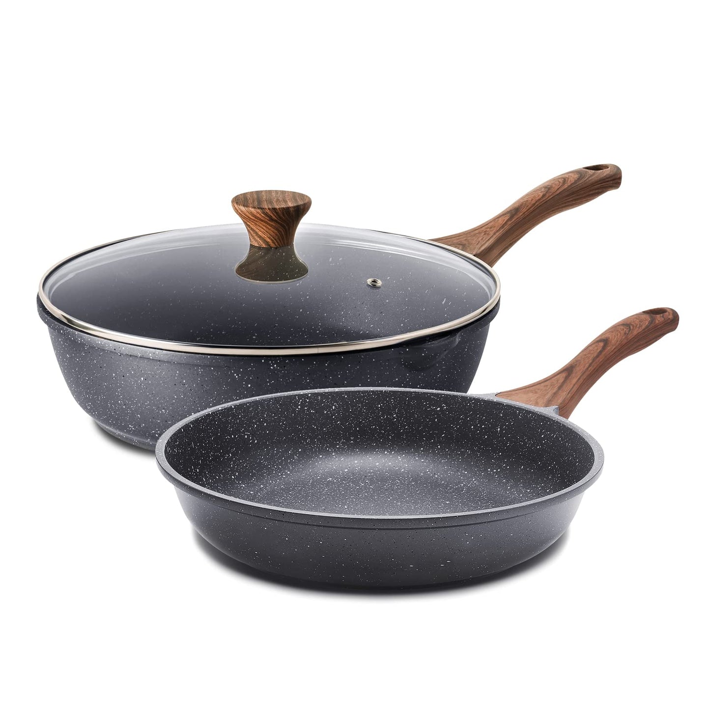 SENSARTE Ceramic Nonstick Frying Pan Skillets, White (8+11Inch with Lid)