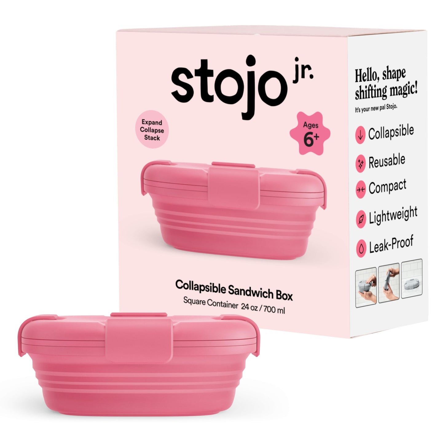 STOJO Collapsible Sandwich Box – 24oz, Reusable Food Storage Container, Silicone Bowl for Hot/Cold Food – Meal Prep, Lunch, Camping, Hiking – Dishwasher Safe (Sage, Set of 5)