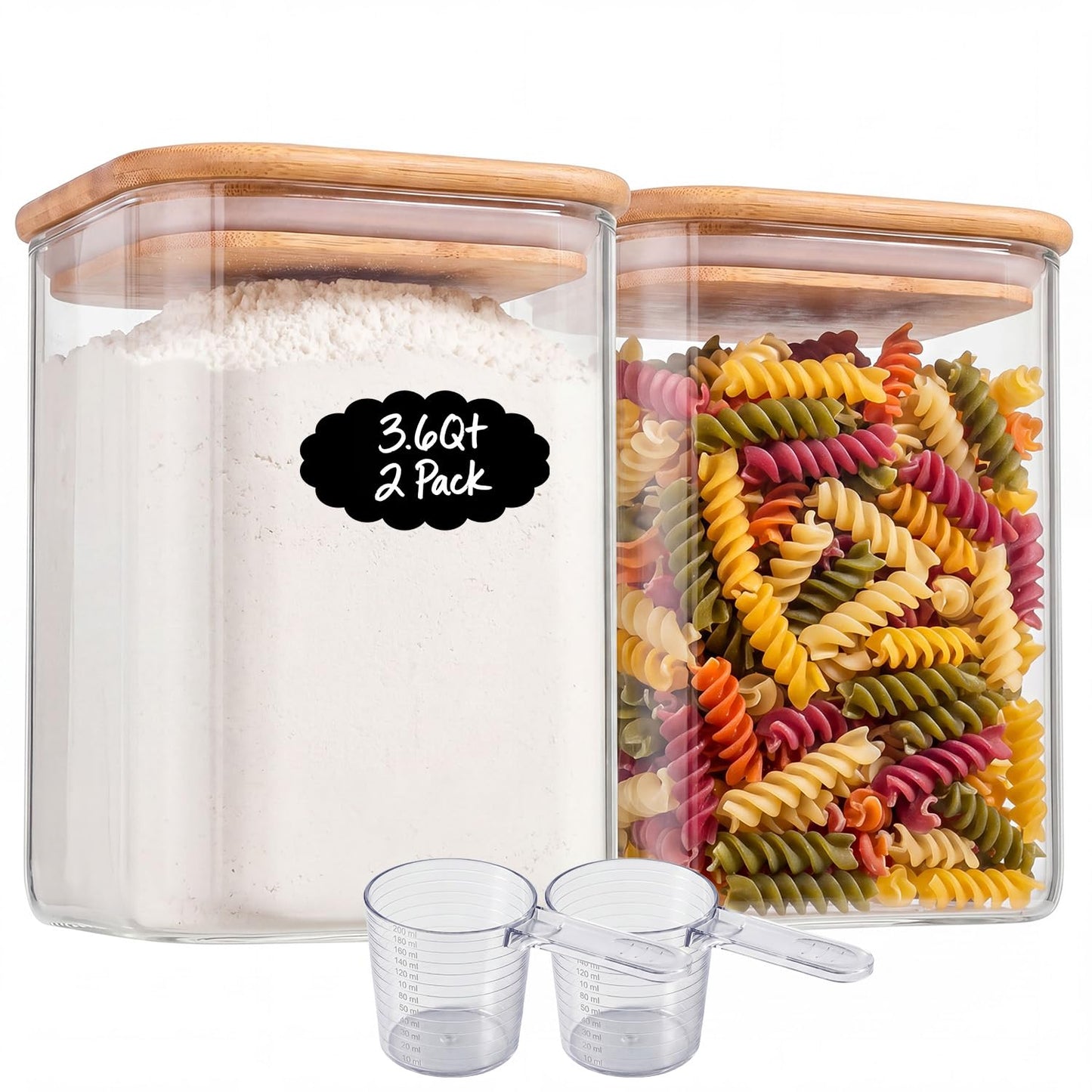 Xoniwis 3-Pack 1.6Qt Square Glass Storage Jars with Bamboo Lids