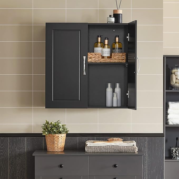 Haotian Wall Cabinet Laundry Room, Floating Storage Cabinet with Adjustable Shelf, Medicine Cabinet for Bathroom Kitchen Garage Hallway Entryway, Black FRG231-SCH