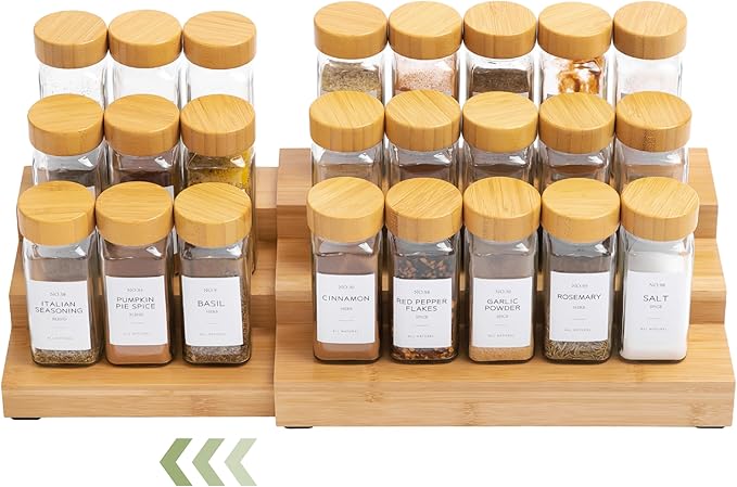 KitchenEdge 3-Tier Expandable Spice Rack Organizer, Bamboo