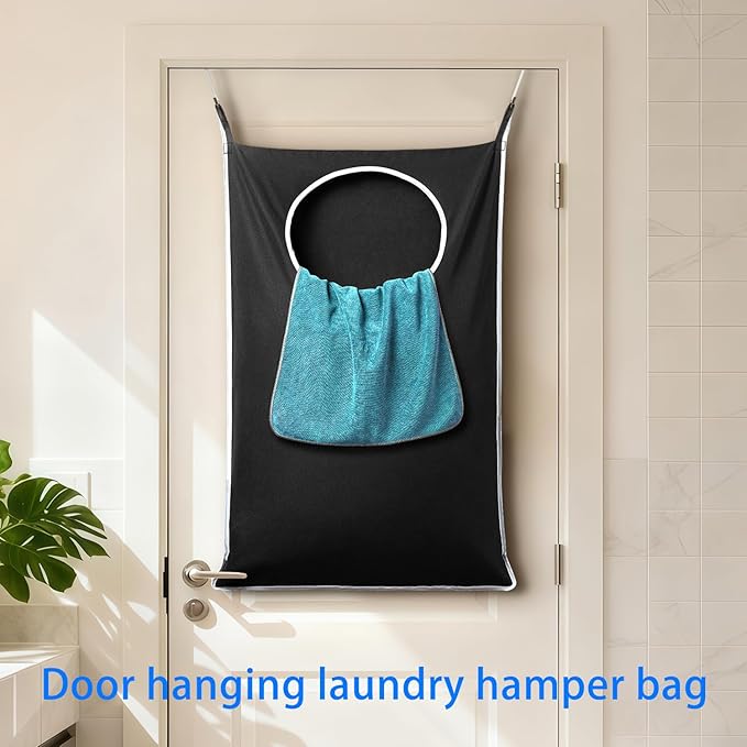 2 Pack XL Hanging Laundry Hamper, Extra Large Tear-Resistant Door Organizer with 2 Hook Types, Space-Saving Laundry Bag (36.5" x 22", Black)