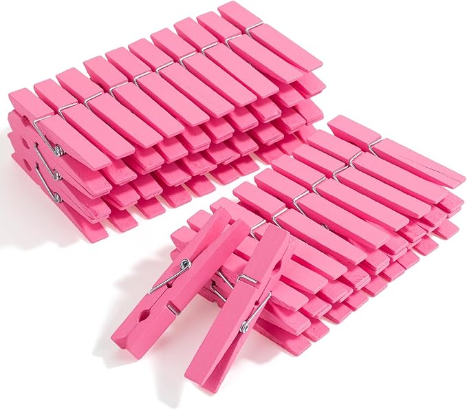 Mr. Pen- Wooden Clothes Pins, Natural Wood, 50 Pack, 2.9 Inch, Pink, Rust Resistant Clothes Pins for Hanging Clothes, Valentine Decoration
