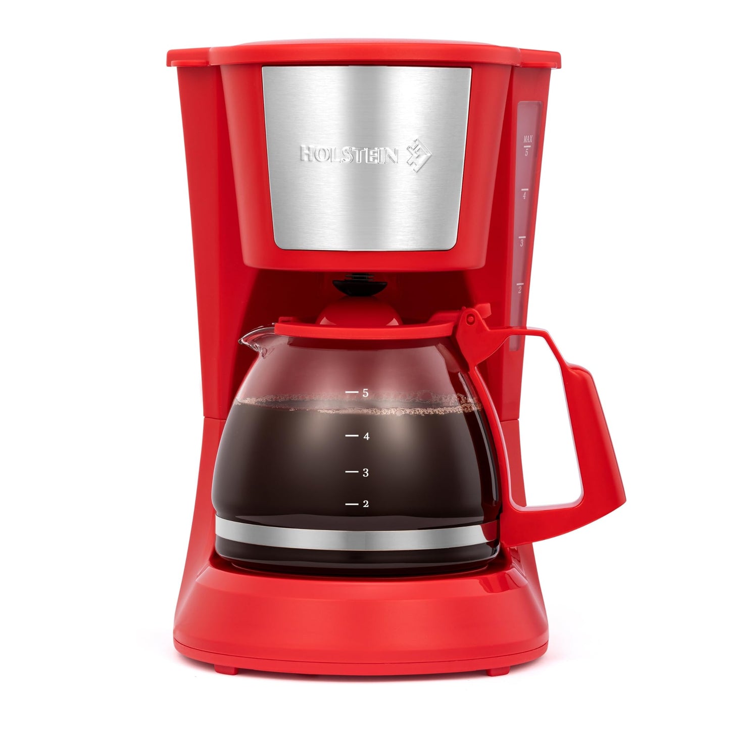 Holstein Housewares 5 Cup Drip Coffee Maker – Compact and User-Friendly with Auto Pause & Serve, Reusable Filter, Measuring Spoon & Glass Carafe, Office & Dorm Use, Yellow