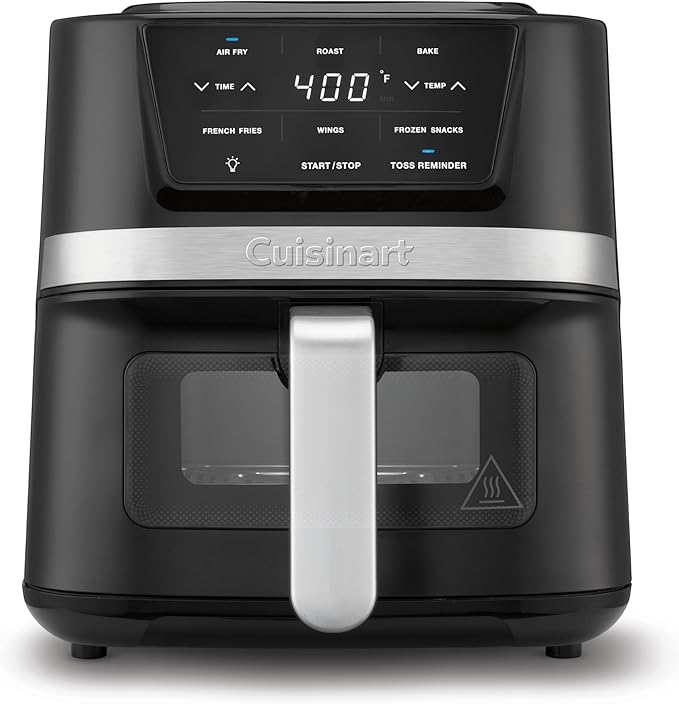 Cuisinart Air Fryer, 6-Quart Basket Large Fryer with 5 Cooking Functions to Roast, Bake, Broil, Air Fry and Keep Warm, 5 Airfryer Presets, Dishwasher-Safe Parts, AIR-200NAS, Stainless Steel & Black