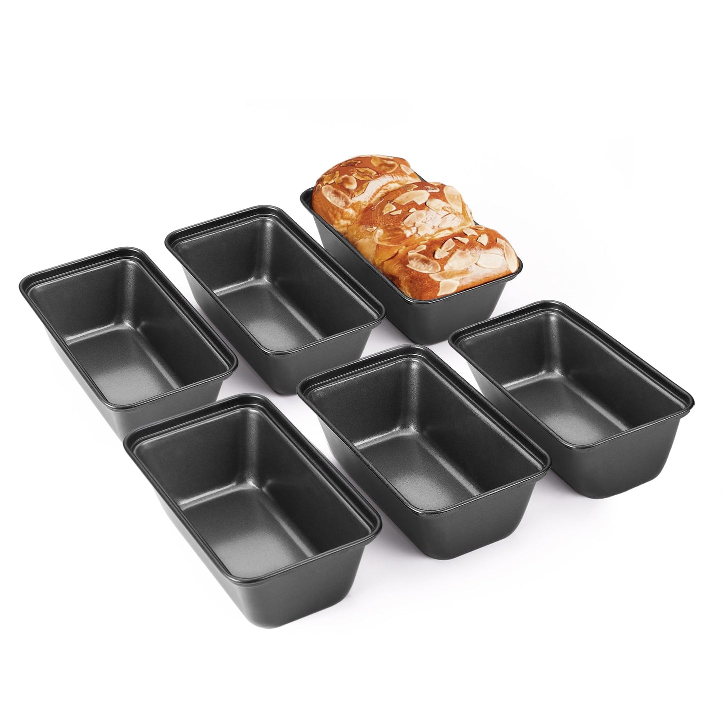 HONGBAKE 6 Pack Mini Loaf Pan for Baking Bread, 6 x 3.3 x 2 Inches Nonstick Small Banana Bread Tins Set for Homemade,Tiny Carbon Steel Meatloaf Pan - Dark Grey