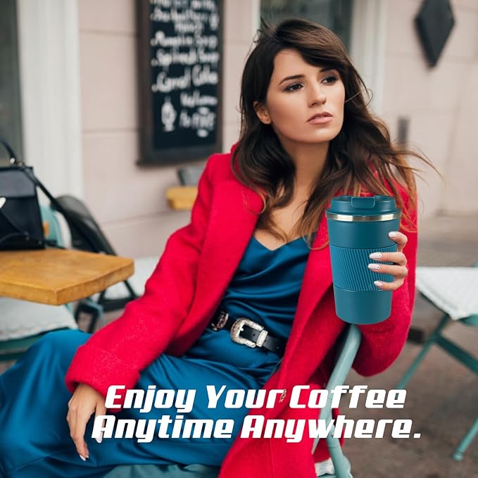 Vacuum Insulated Stainless Steel Travel Coffee Mug with Lid, Leak-Proof Reusable Thermal Cup Keeps Drinks Hot & Cold for Hours, Durable Portable Tumbler for Men & Women(3rd-Blue, 17OZ)