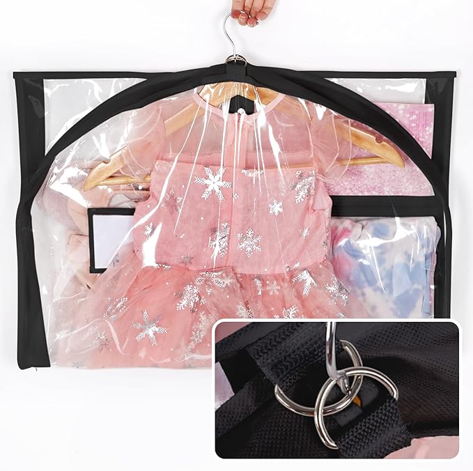 Univivi Clear PVC Dance Costume Bags, 35 Inch Garment Bag for Dance Competitions, with 3 Seperated Medium Clear Zipper Pockets and 1 Large Back Zippered Pocket (Black)