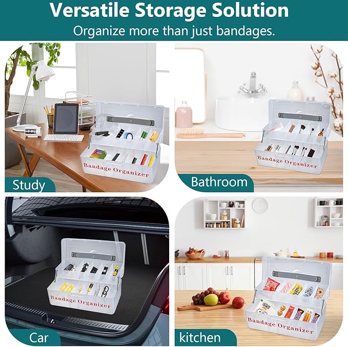 Bandage Organizer,2 Tiers Bandage Storage with Lid and Handle,Large Portable Bandage Container for Home Cabinet,Office,School and Garage.