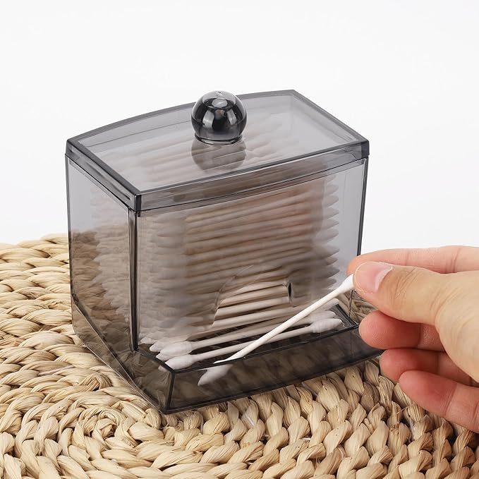 Tbestmax 10oz Qtip Holder Dispenser, Big Cotton Swab Holder Bathroom Accessories Organizer for Storage Qtips (Black)