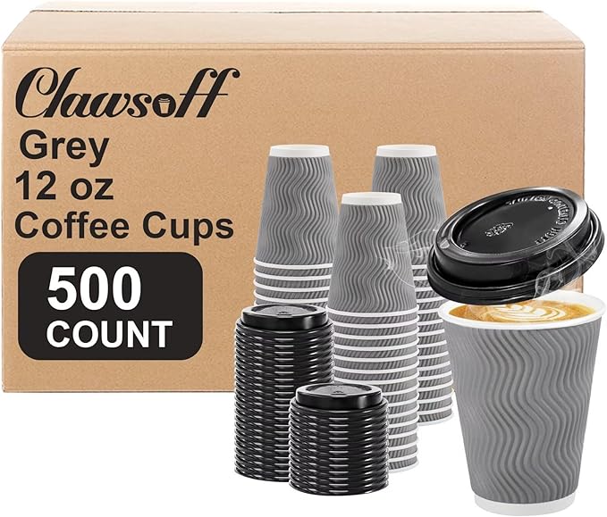 Clawsoff 500 Pack 16 oz Disposable Insulated Coffee Cups with Lids Gray