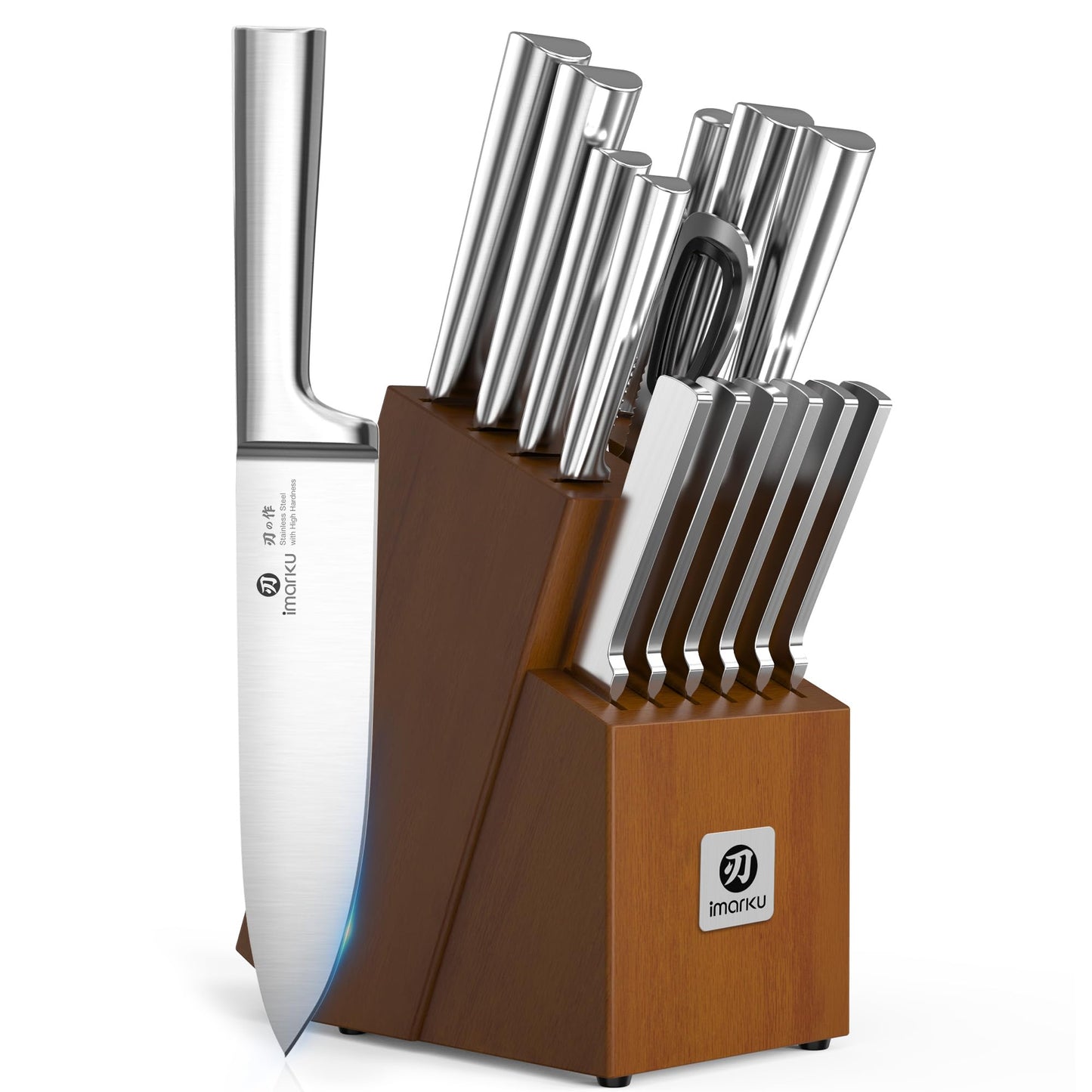 imarku Knife Set - 15PCS Kitchen Knife Set Japanese High Carbon Stainless Steel Knives Set for Kitchen, Dishwasher Safe Ultra Sharp Professional Chef Well Balance Utility Knives, Black
