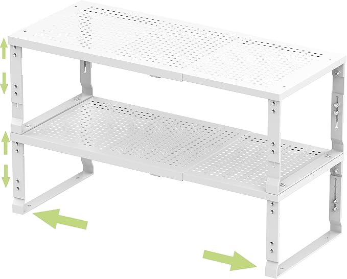 Jojocross Adjustable Expanable Stackable Spice Rack Shelf Pantry Storage Organizer for Kitchen Cabinet,Countertop,Bathroom and More.Space is no Longer Limited(1Pack/White/Large)