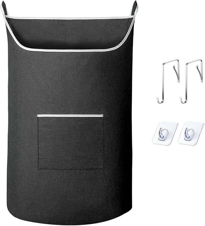 Black Hanging Laundry Hamper Bag, XL Door Hanging Hamper with Large Openging Laundry Hamper Storage Bag Large Size 36X22 Inch (Black)