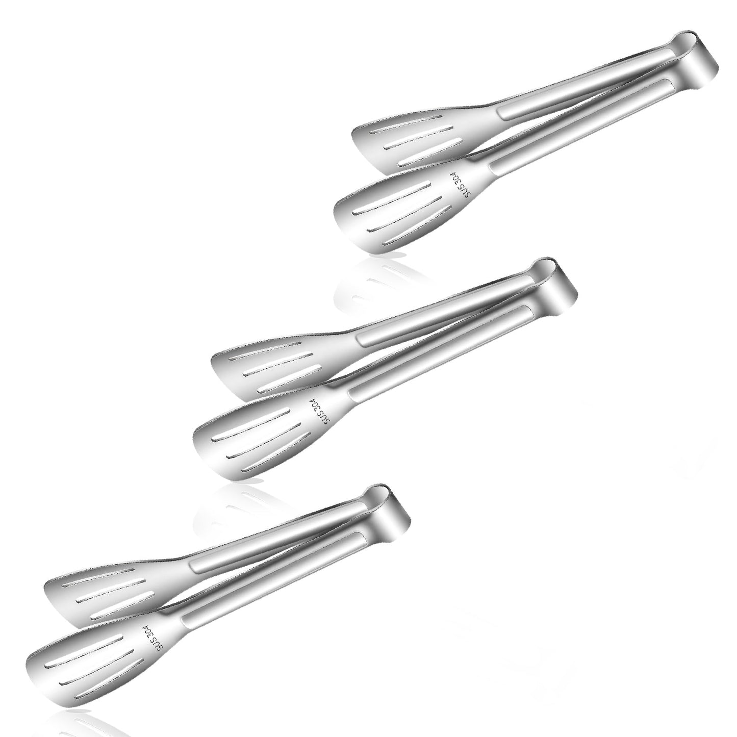 Stainless Steel Kitchen Tong Set - Anti-Slip Heat-Resistant Grip, Widened 3-Line Slotted Heads for Easy Clamping (Steaks, BBQ, Pasta, Salads), Easy Clean for Versatile Use Set of 3-9", Silver