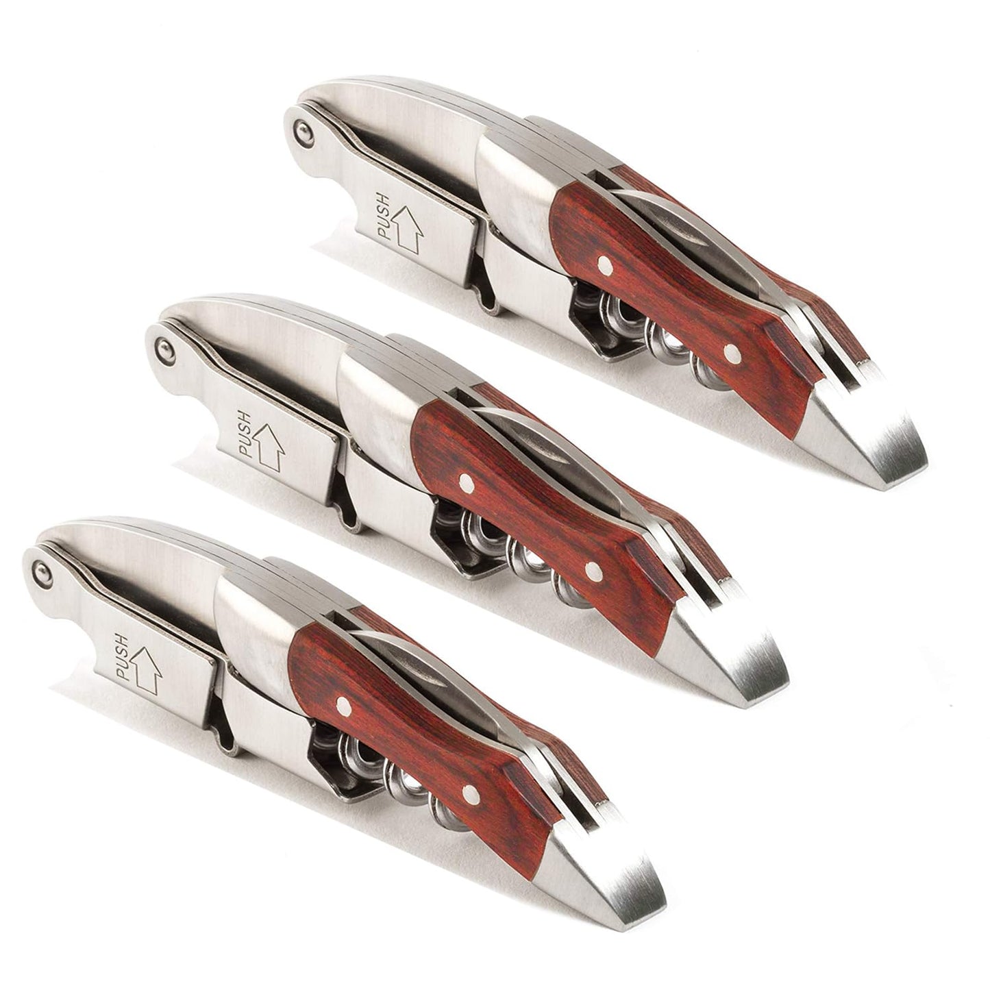 Professional Waiter Corkscrew Wine Key for Bartenders Set of 3,With Long Rosewood Handle Stainless Steel Handle Wine Opener for Bar Restaurant Waiters, Sommelier, Bartend (Big Wood 3 Packs)