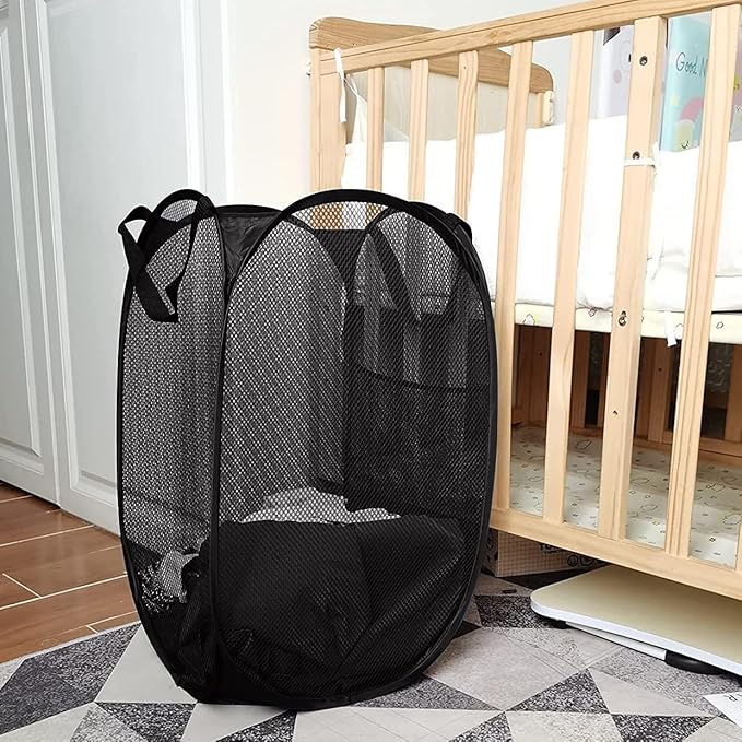 Larpur 3 Pack Pop Up Laundry Hampers, Collapsible Mesh Laundry Baskets, Portable Foldable Clothes Hampers for Dorm, Home, Bedroom, Bathroom, RV Cruise, Black