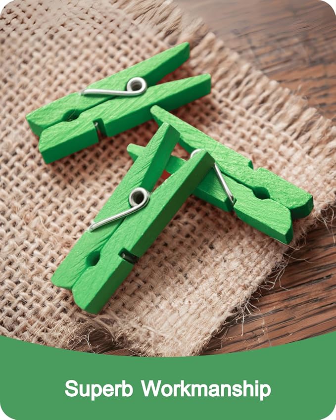Mini Clothes Pins Wooden Colored Green Small Clothespins for Photo 1.4 Inch 50 PCS, Tiny Clips Close Pin for Baby Shower Classroom Crafts Project Decorations Hanging Pegs
