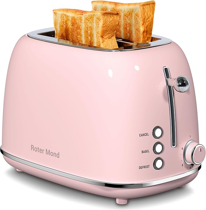 Roter Mond 2 Slice Toaster Retro Stainless Steel with Bagel, Cancel, and Defrost Functions, 6 Bread Shade Settings, Extra Wide Slots and Removable Crumb Tray, Green
