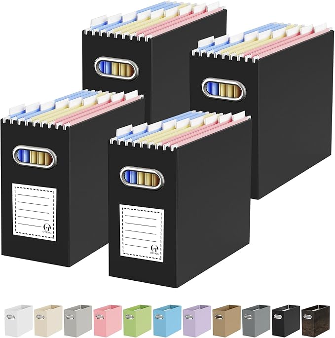 Oterri Cardboard File Organizer Box for Hanging File Folders Letter Size,File Box for Computer Desk,File Cabinet,Working Home,Office,Classroom（Black, Letter Size - 4 Packs）