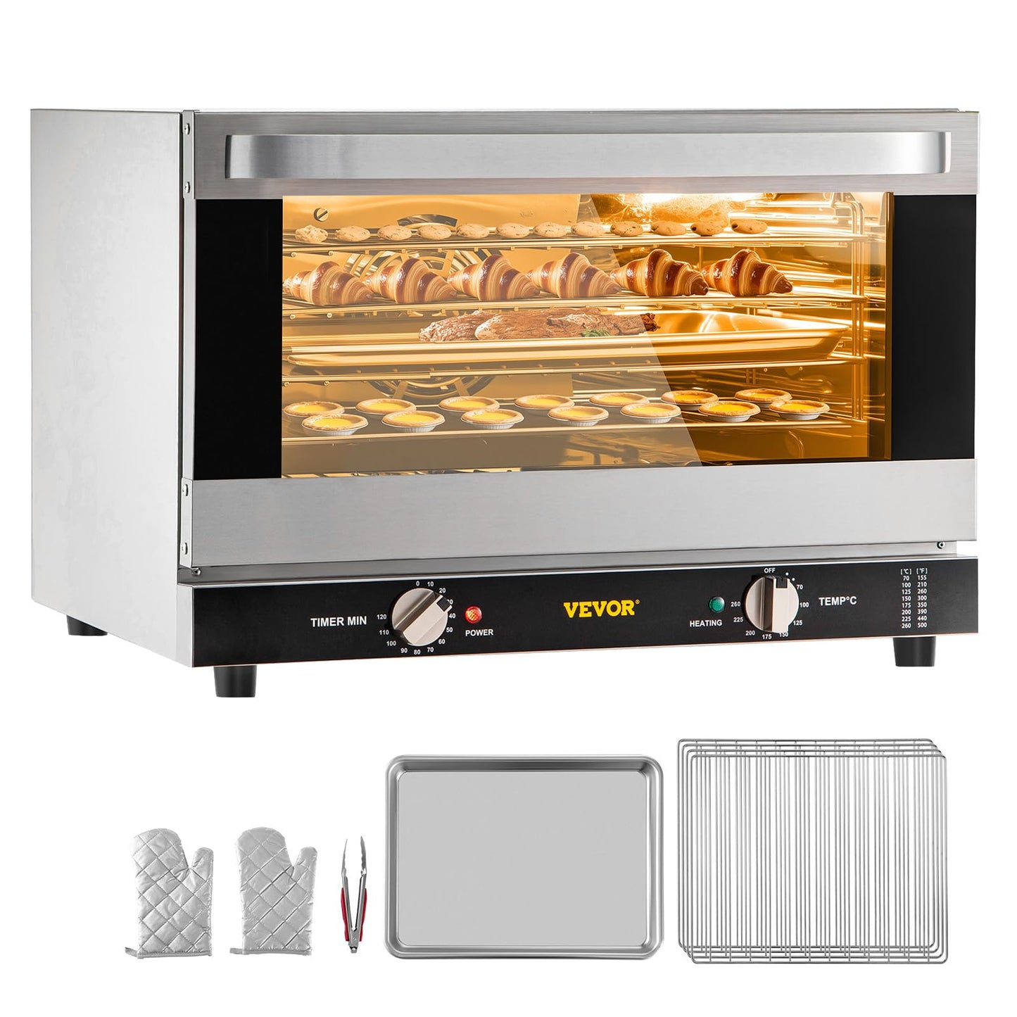 VEVOR Commercial Countertop Oven, 66L 4-Tier Toaster Ovens with Tempered Glass Door, Wire Racks & Tray, 2800W Stainless Steel Baking Ovens for Restaurant Bakery (AC208~240V,60Hz, 6-20P Plug & Outlet)