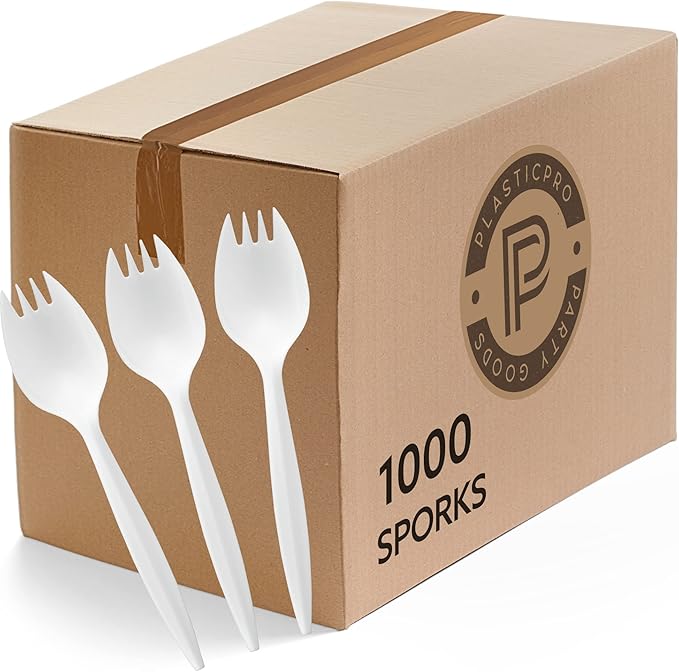 Plasticpro Cutlery Plastic Combo Sets Medium Weight Disposable Silverware White (1000 Count)