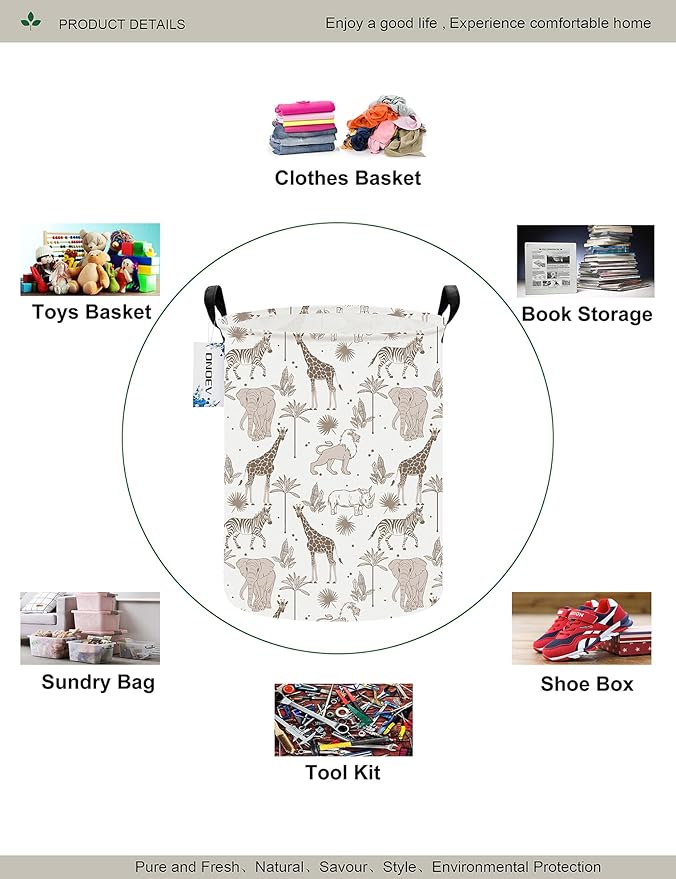 Round waterproof laundry basket,foldable storage basket,laundry Hampers with handle,gift basket,suitable for children's room and toy storage (Animals)