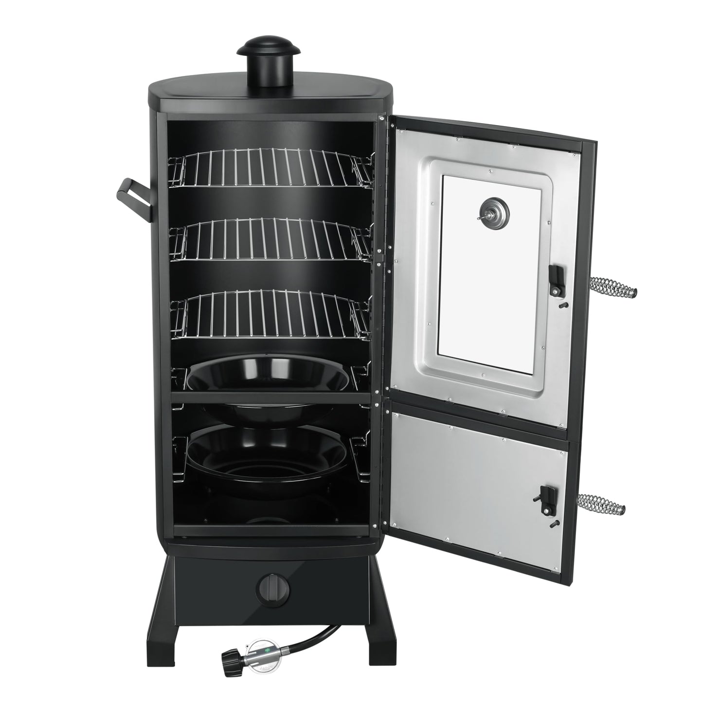 Propane Smoker with Cover, Vertical Meat Gas Smoker Grill Outdoor Heavy Duty 3 Removable Smoking Racks, Black