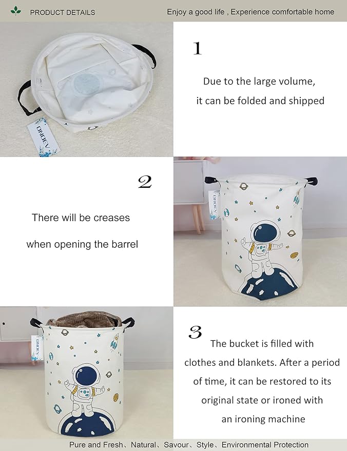 Round Fabric Storage Bin,Decorative Basket,Organizer Basket with Handles,for Clothes Storage,books and sundries (Star astronaut), 19.7inch(H) x 15.7inch(D)