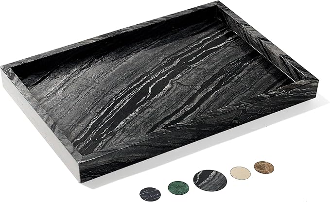 Natural Marble Tray for Bathroom, Genuine Ancient Wood Grain Marble Vanity Tray, Luxury Stone Trays for Dresser, Home Decor, Kitchen, Non-Resin/Non-Ceramic, 12"x 8", Ancient Wood Grain