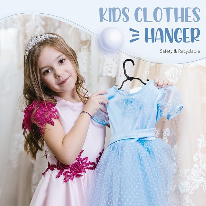 HOUSE DAY Plastic Baby Hangers for Closet 20 Pack, Durable Plastic Kids Hangers for Baby Clothes, Thin & Compact Childrens Hangers, Space Saving Black Baby Hanger, Small Hanger for Kids Clothes