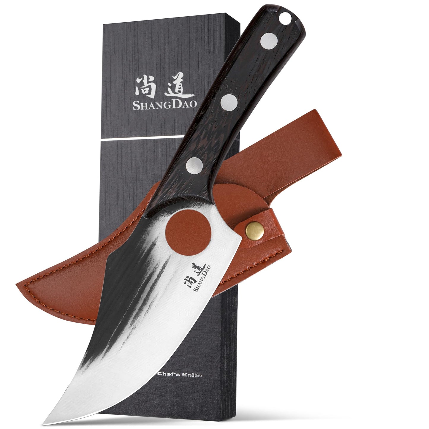 SHANGDAO 7" Deba Knife, Hand Forged Cleaver Butcher Knife for Meat Cutting, Japanese Kitchen Viking Knife with Sheath, Cooking Knife for Kitchen and Outdoor Camping, Thanksgiving Christmas Gifts