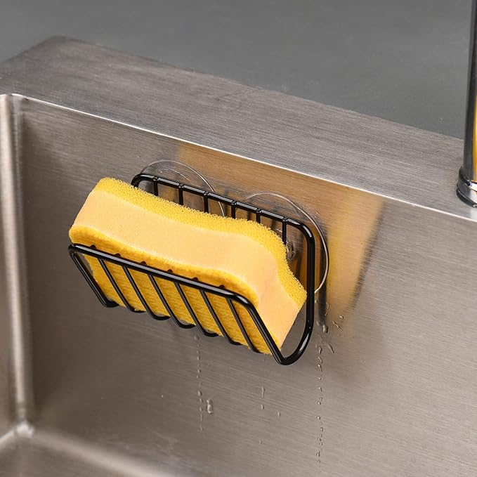 Toplife Sponge Holder for Kitchen Sink, Rust-Proof Suction Cup Sponge Caddy - Black