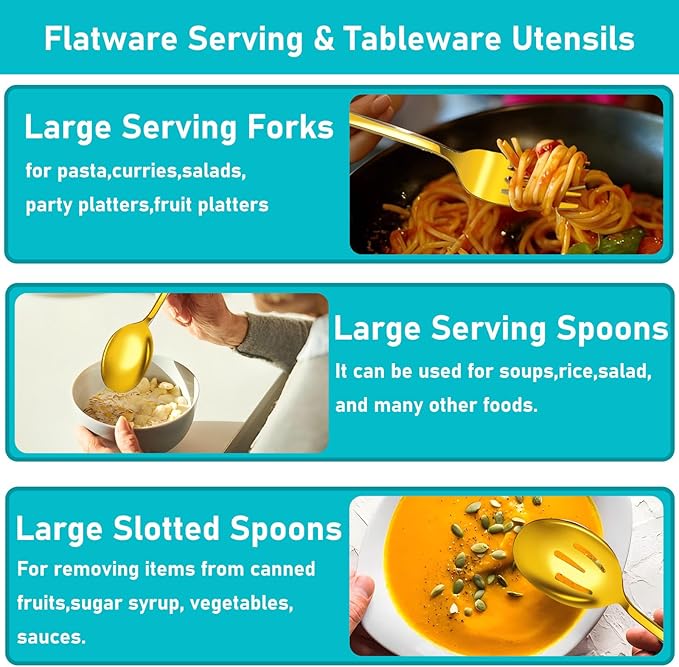 Serving Utensils, 15 Pcs Stainless Steel Large Flatware Serving Tools Kit