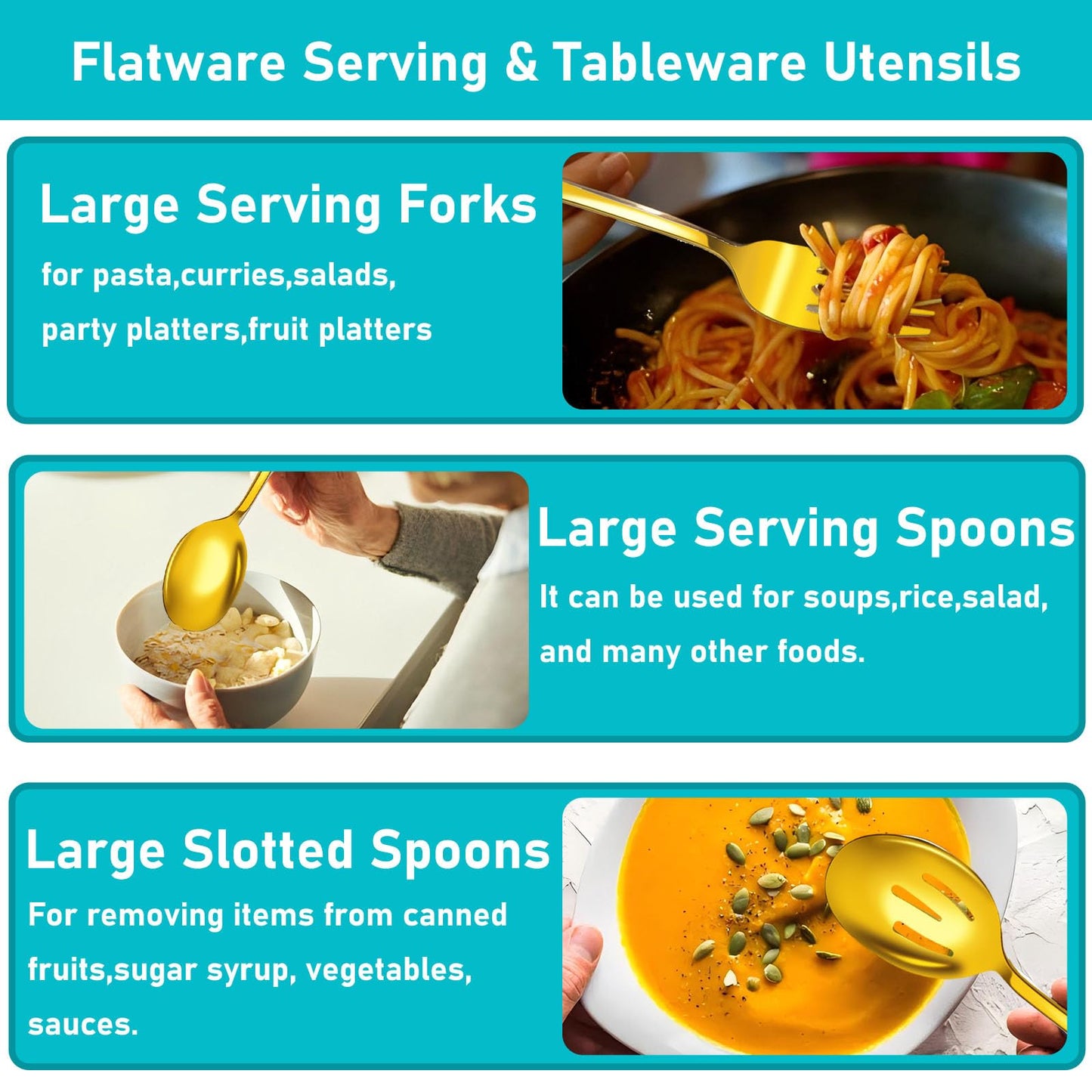Serving Utensils, 15 Pcs Stainless Steel Large Flatware Serving Tools Kit