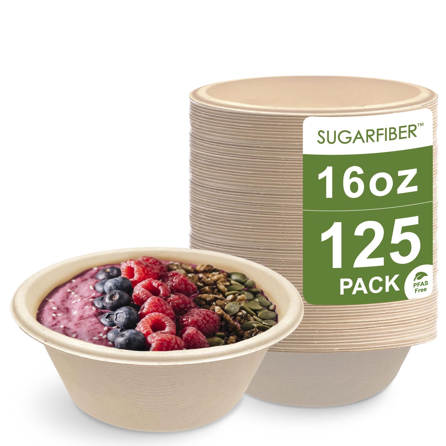 24oz Compostable Paper Bowls Disposable Round Natural Soup Bowls, 500 Count