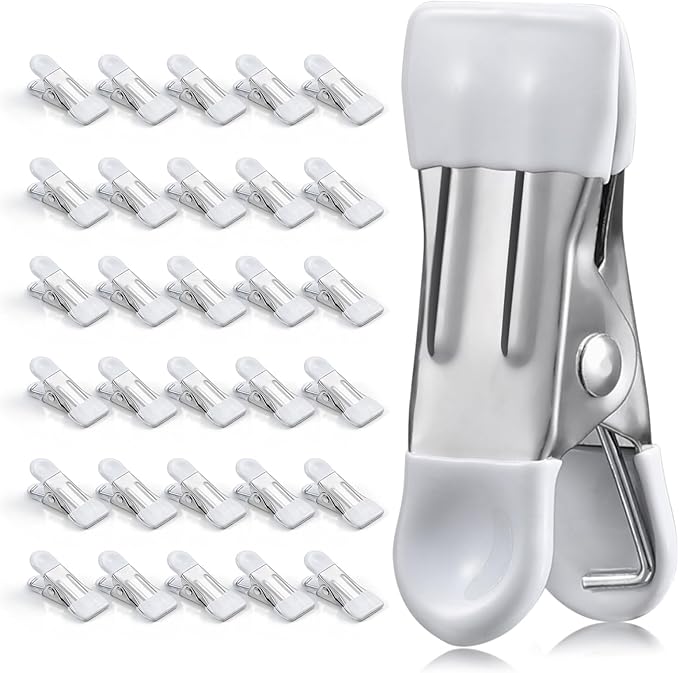 Clothes Pins Heavy Duty Out Door 30 Pack,Chip Clips 2.17 Inch, Bag Clips, Clothespins,Chip Clips Bag Clips Food Clips for Laundry, Bag Clips for Food Clips for Hanging Stainless Steel(White)
