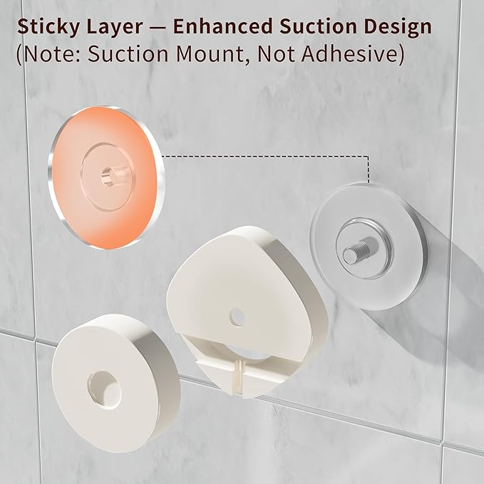 KEGII Suction Cup Shower Caddy, 2 Pack Shower Suction Shelf with Soap Holder & Hooks, No Drilling Bathroom Organizer, Stainless Steel Shampoo Holder for Bathroom Storage Basket, Cream White