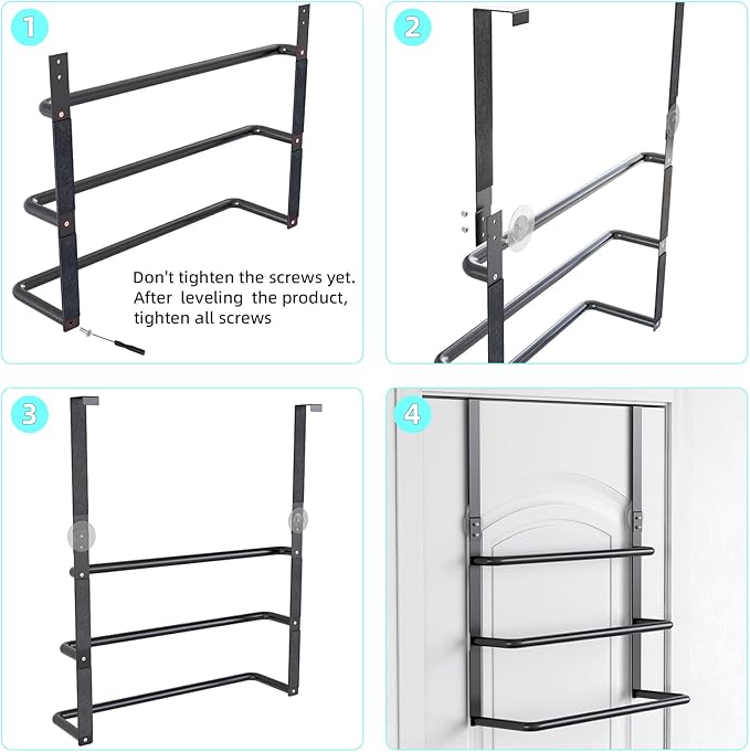Over The Door Towel Rack, 304 Stainless Steel Towel Rack, 3 Tier Towel Bar for Hanging Towels, 16 Inch Over Door Towel Storage Holder for Bathroom, Matte Black