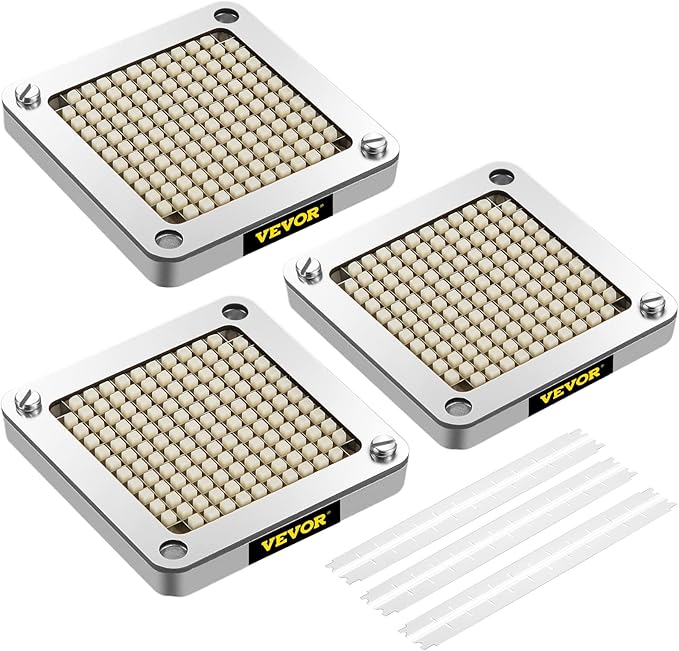 VEVOR Replacement Chopper Blade, 3/8 inch, 3 PCS French Fry Blade Assembly with 6 Extra Knives, Stainless Steel Dicer Parts and Push Block for Cutting Potatoes Carrots Onions Cucumbers Mushrooms