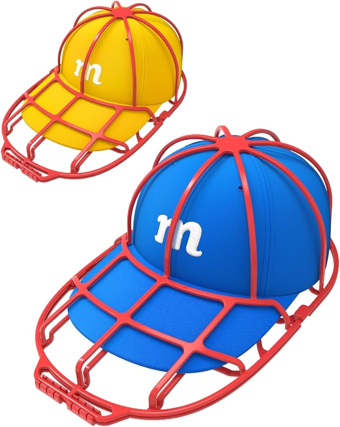 XQXA 2-Pack Baseball Hat Washer Cage | Machine-Washable Cap Cleaner Frame for Adult & Kid's Hats | Red