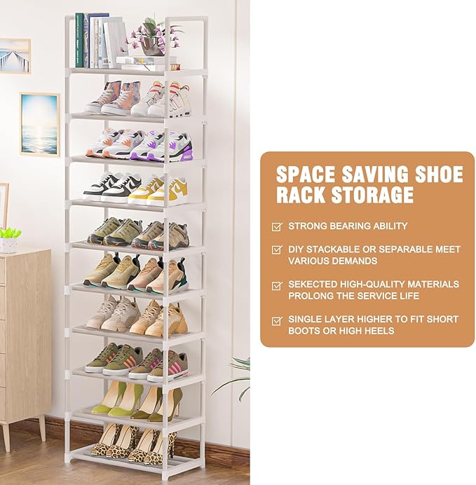 OYREL Shoe Rack Tall, Sturdy Metal Shoe Rack Organizer,Narrow Shoe Racks for Closets,Shoe Stand Shelf
